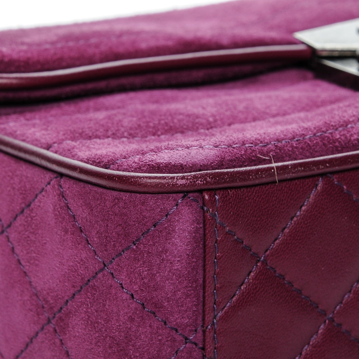Suede Lambskin Scallop Quilted Medium Pagoda Flap Purple