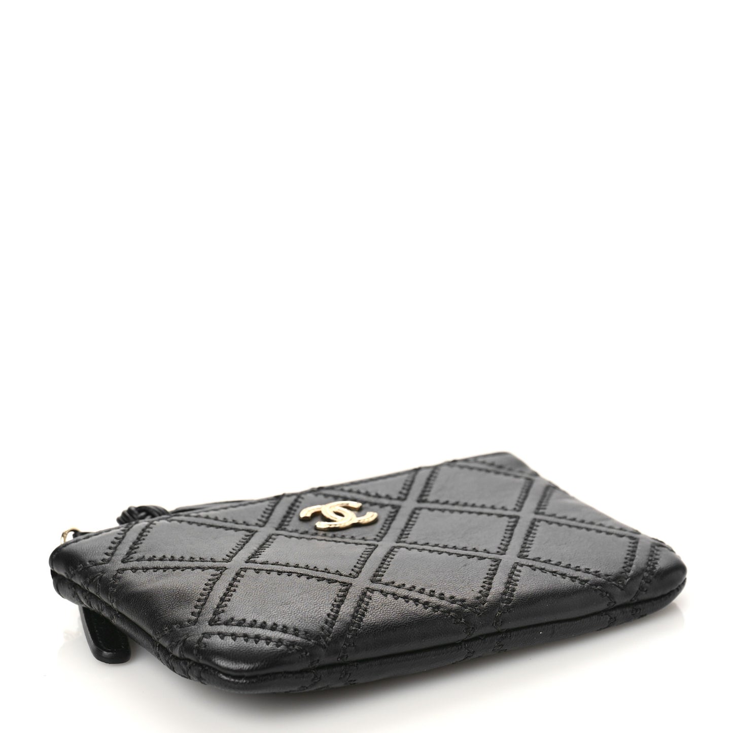 Lambskin Stitched Small Cosmetic Case Black