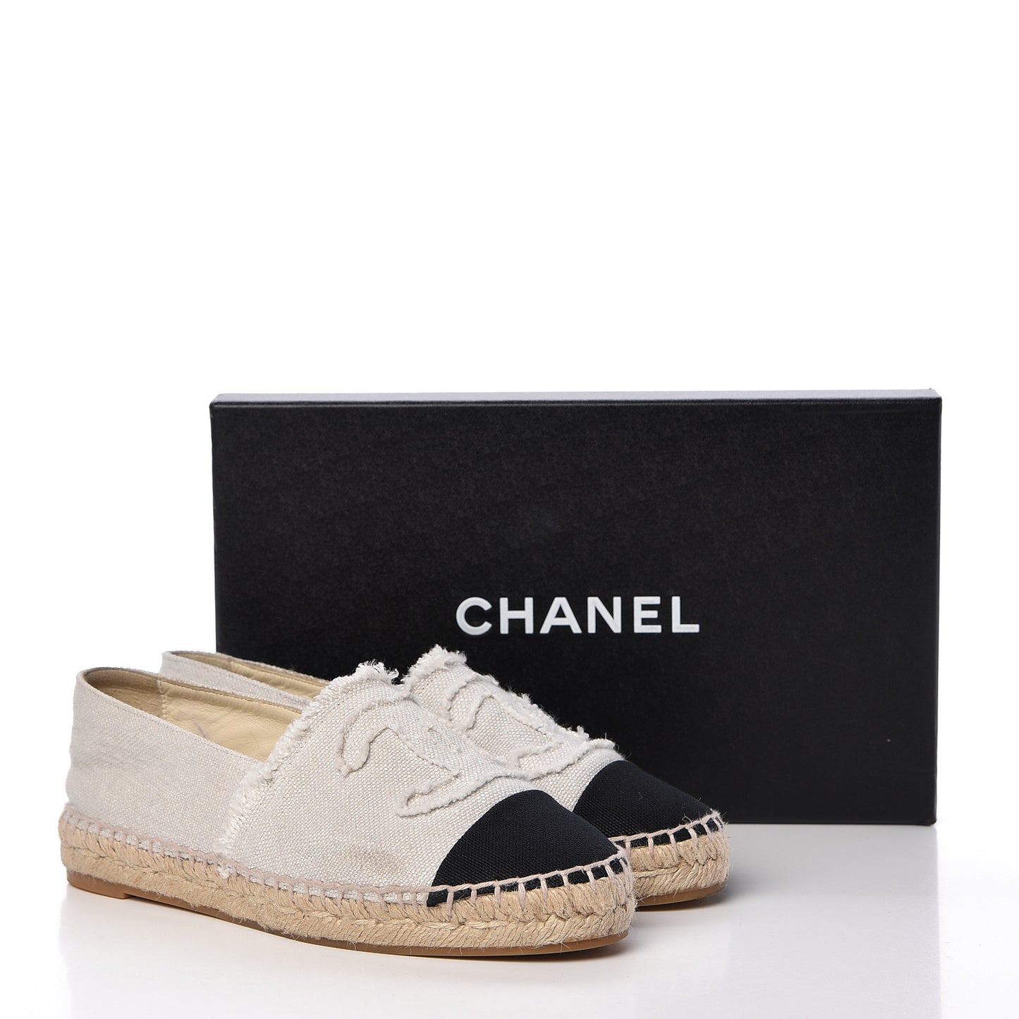 Linen CC Espadrilles 37 Beige Black