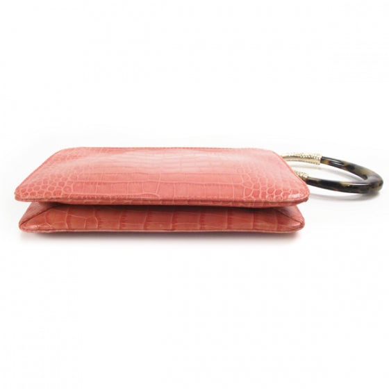 Valentino Garavani Crocodile Embossed Crystal Clutch Coral 4 of 10