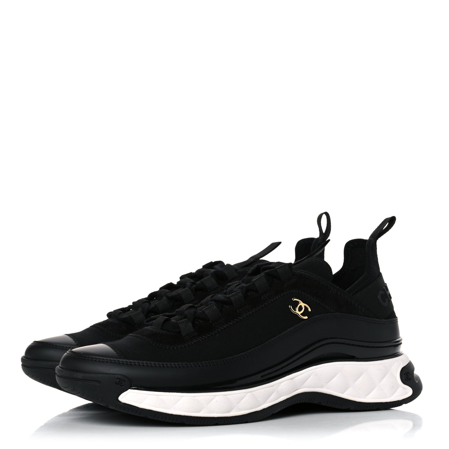 Velvet Calfskin Mixed Fibers CC Sneakers 42 Black