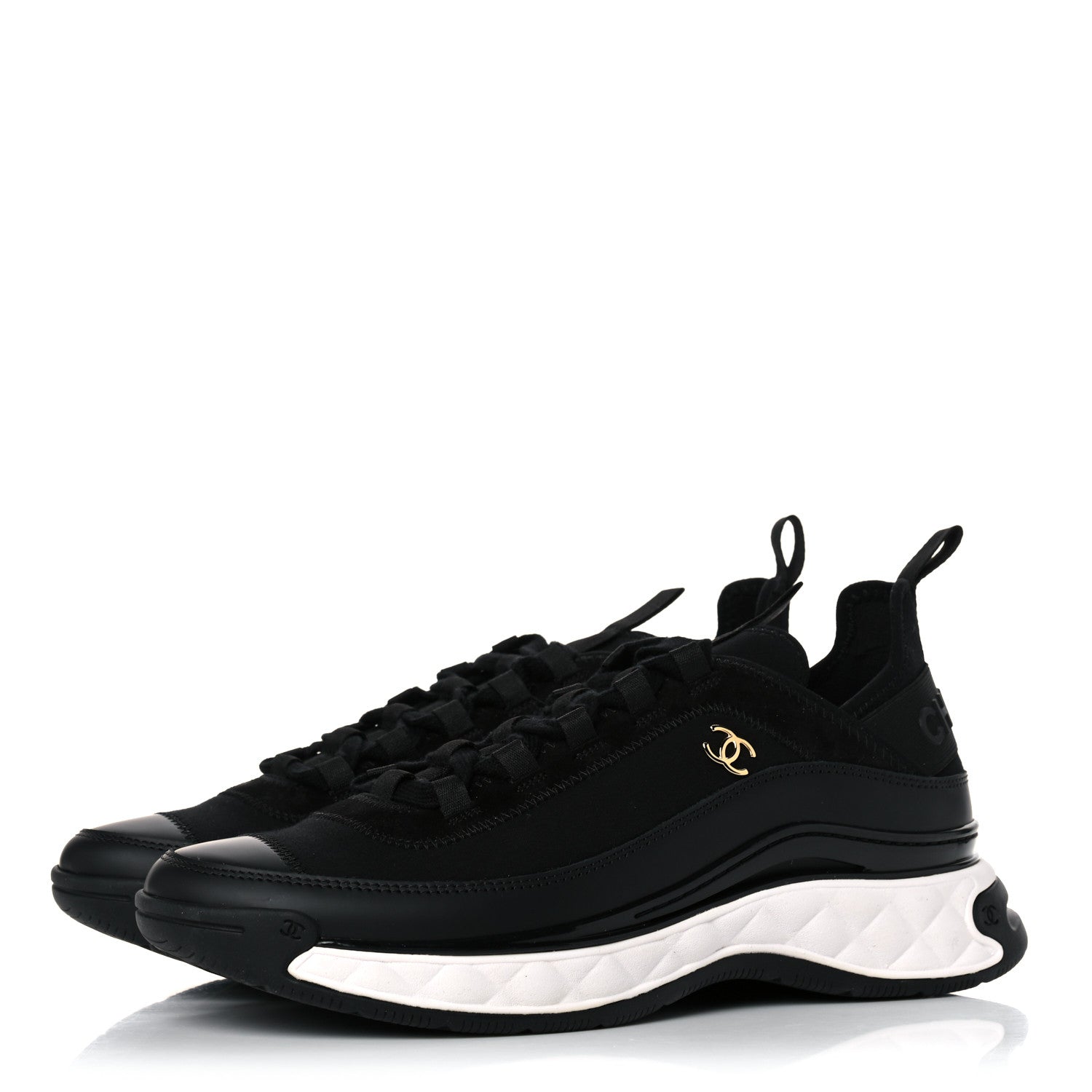 Chanel Velvet Calfskin Mixed Fibers CC Sneakers 42 Black 3 of 9