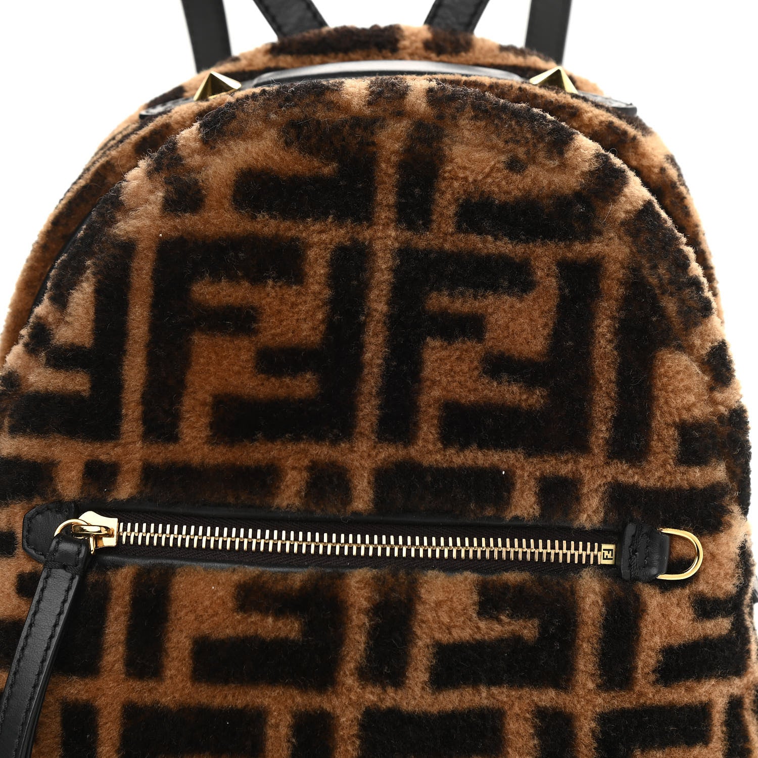 Fendi Shearling Macro FF 1974 Mini Backpack Tobacco Black 8 of 11