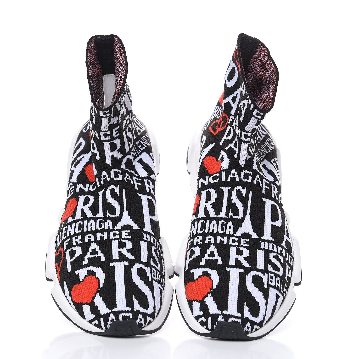 Balenciaga Neoprene Knit Bonjour Paris Womens Speed Sneakers 40 Black White Red 6 of 9