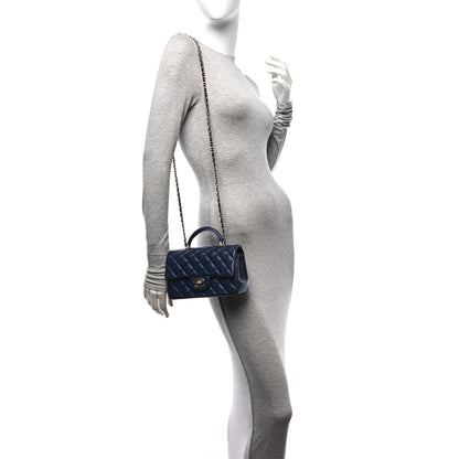 Chanel Lambskin Quilted Mini Top Handle Rectangular Flap Navy Blue 2 of 13
