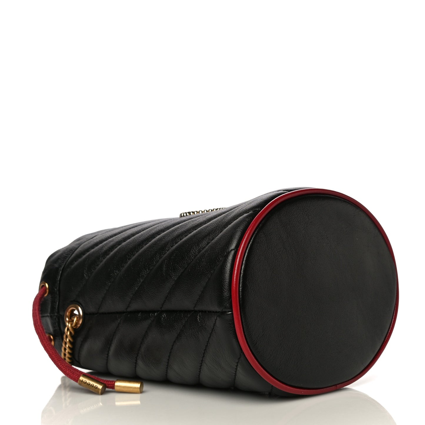 Vintage Effect Calfskin Matelasse Diagonal Mini Torchon GG Marmont 2.0 Bucket Bag Black Romantic Cherry