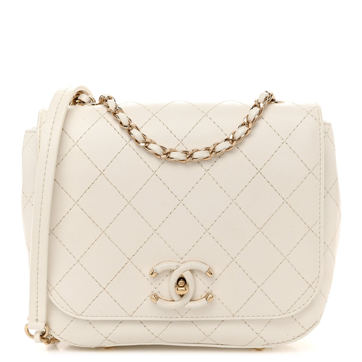 Chanel Calfskin Stitched Small Covered CC Flap Bag White 1 of 10