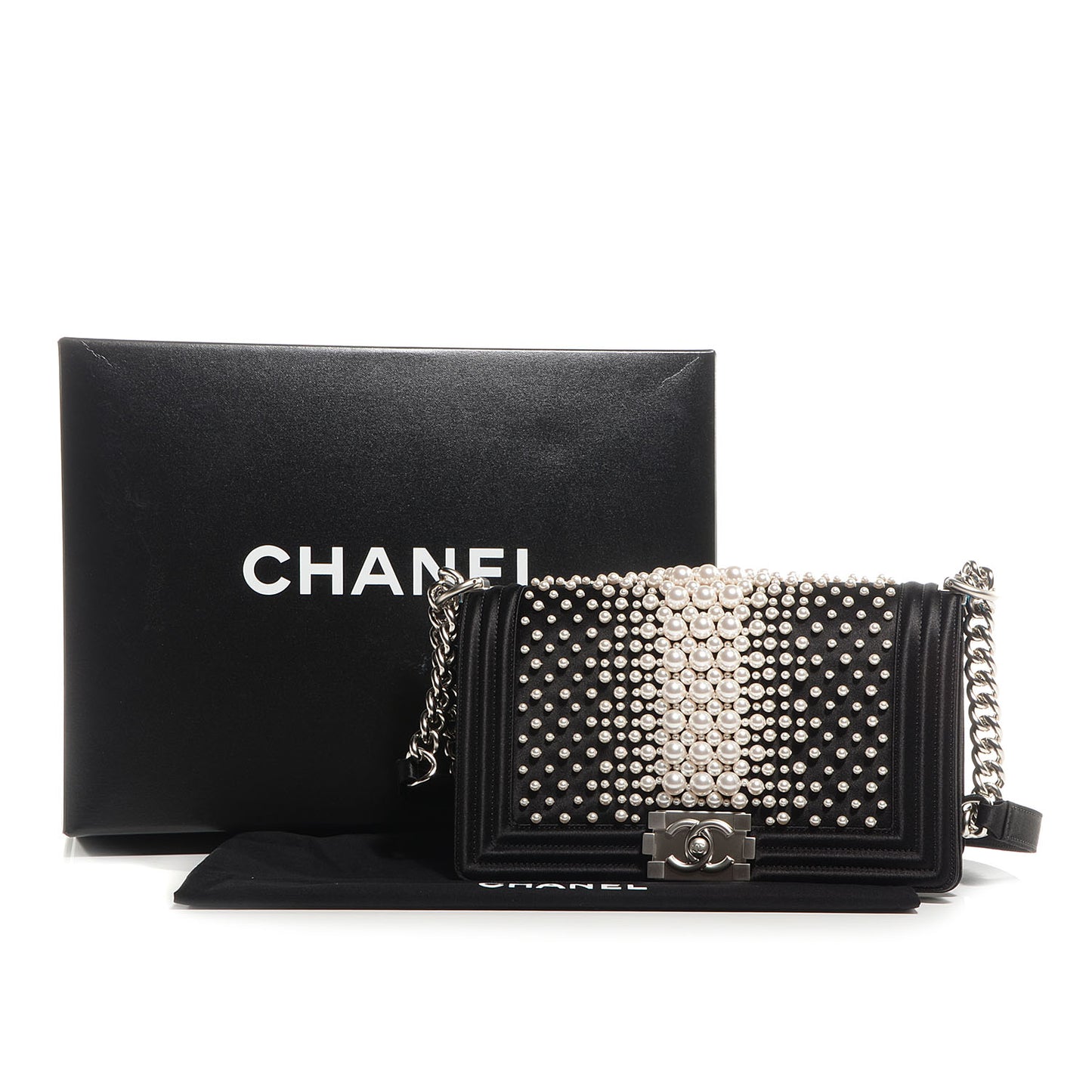Satin Pearl Medium Boy Flap Black Ivory