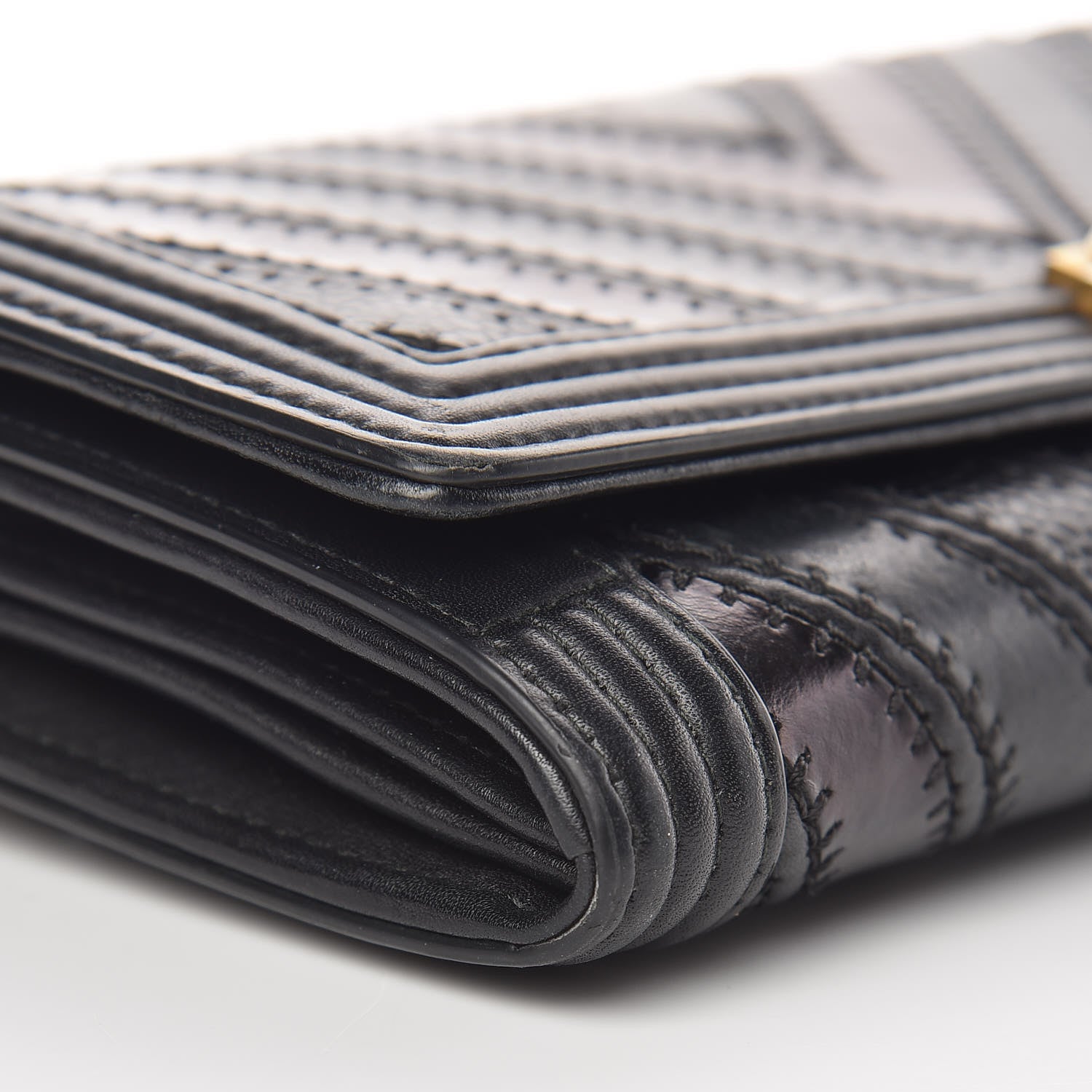 Chanel Calfskin Caviar Quilted Chevron Mixed Boy Wallet On Removable Chain Black 9 of 14