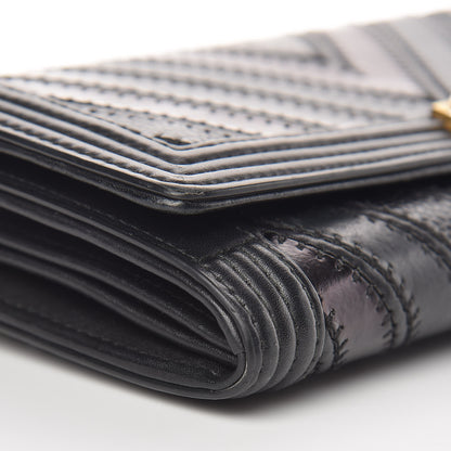 Chanel Calfskin Caviar Quilted Chevron Mixed Boy Wallet On Removable Chain Black 9 of 14