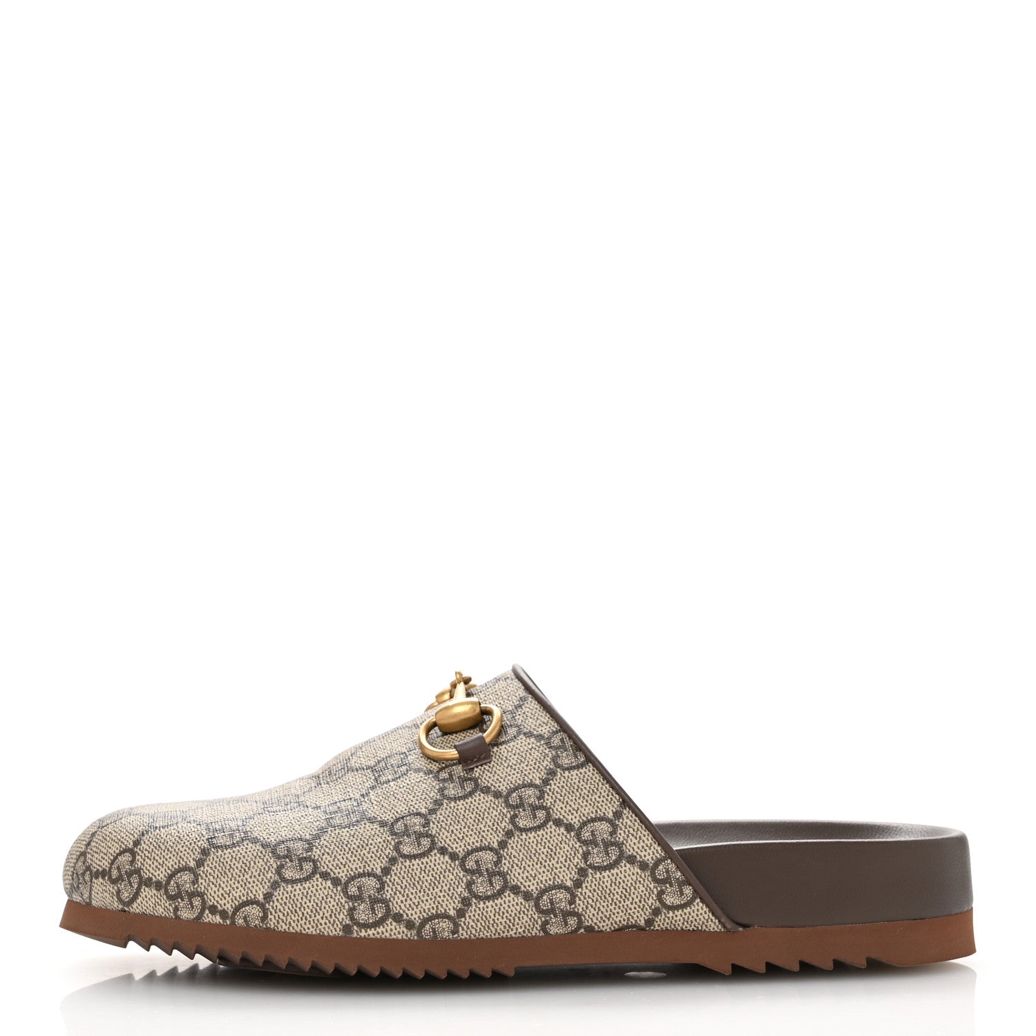 Gucci GG Supreme Monogram Miro Soft Calfskin Womens Horsebit Slippers 37.5 Beige Ebony New Acero 1 of 10