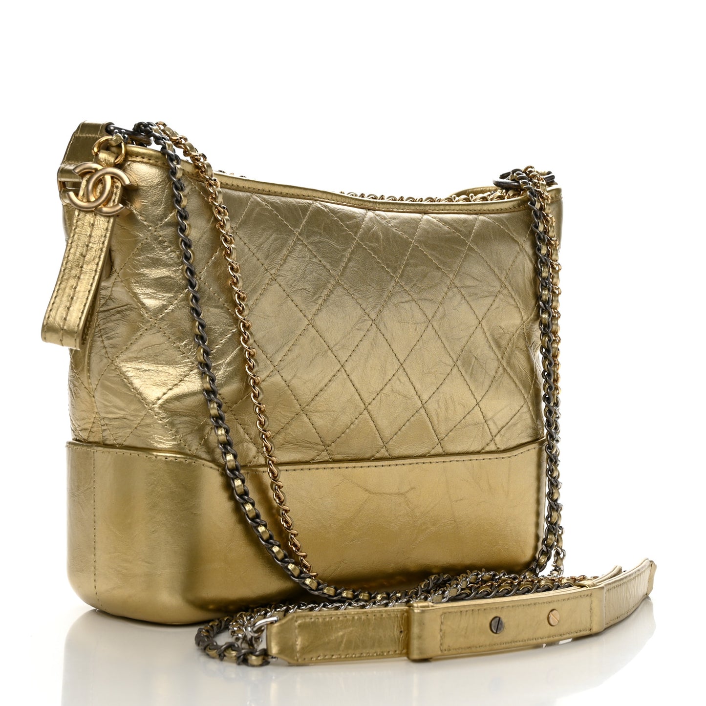 Metallic Aged Calfskin Quilted Medium Gabrielle Gold