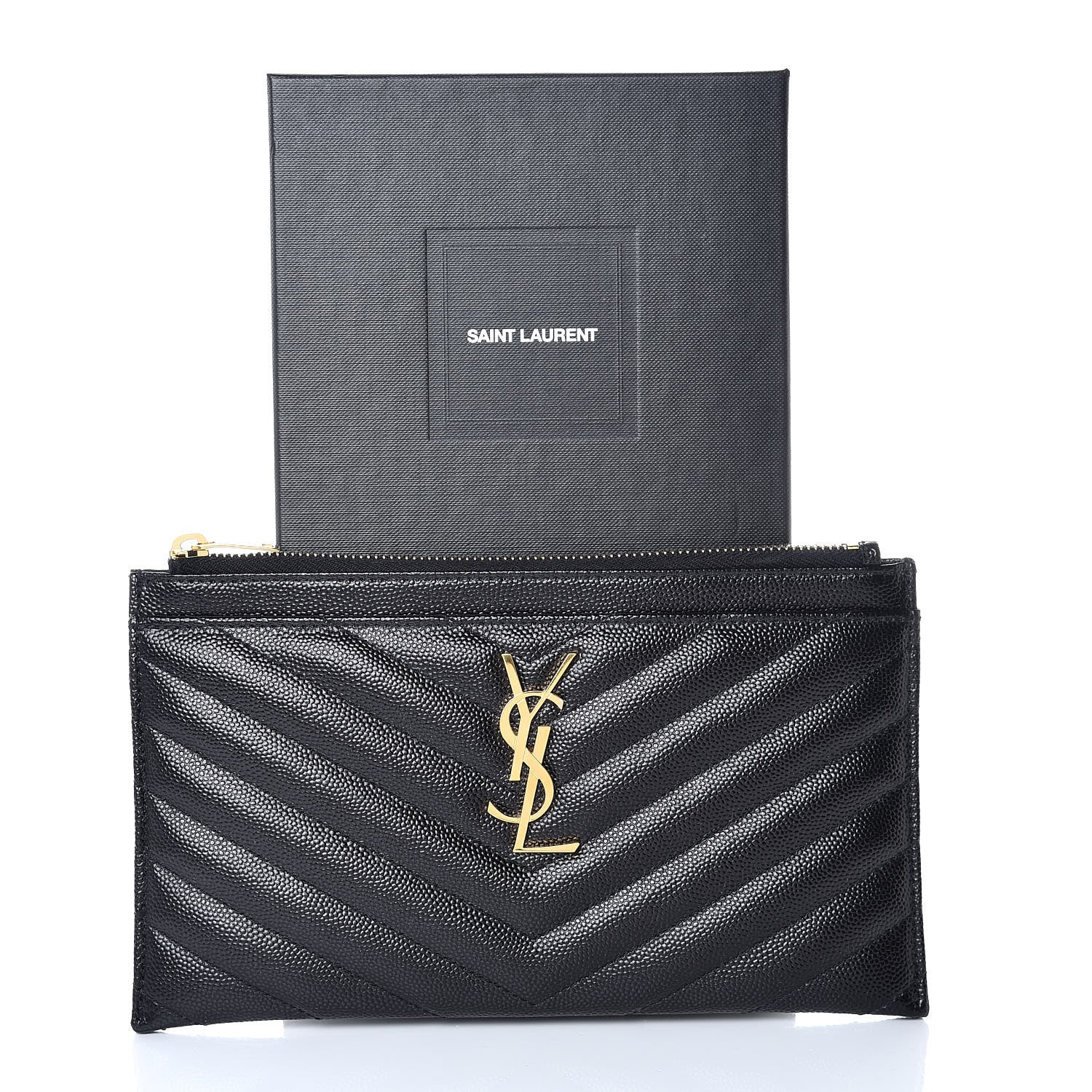 Saint Laurent Grain De Poudre Chevron Monogram Bill Pouch Black 8 of 8