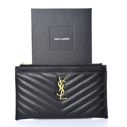 Saint Laurent Grain De Poudre Chevron Monogram Bill Pouch Black 8 of 8