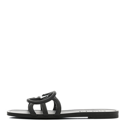 Gucci Rubber Womens Interlocking G Slide Sandals 39 Black 1 of 9