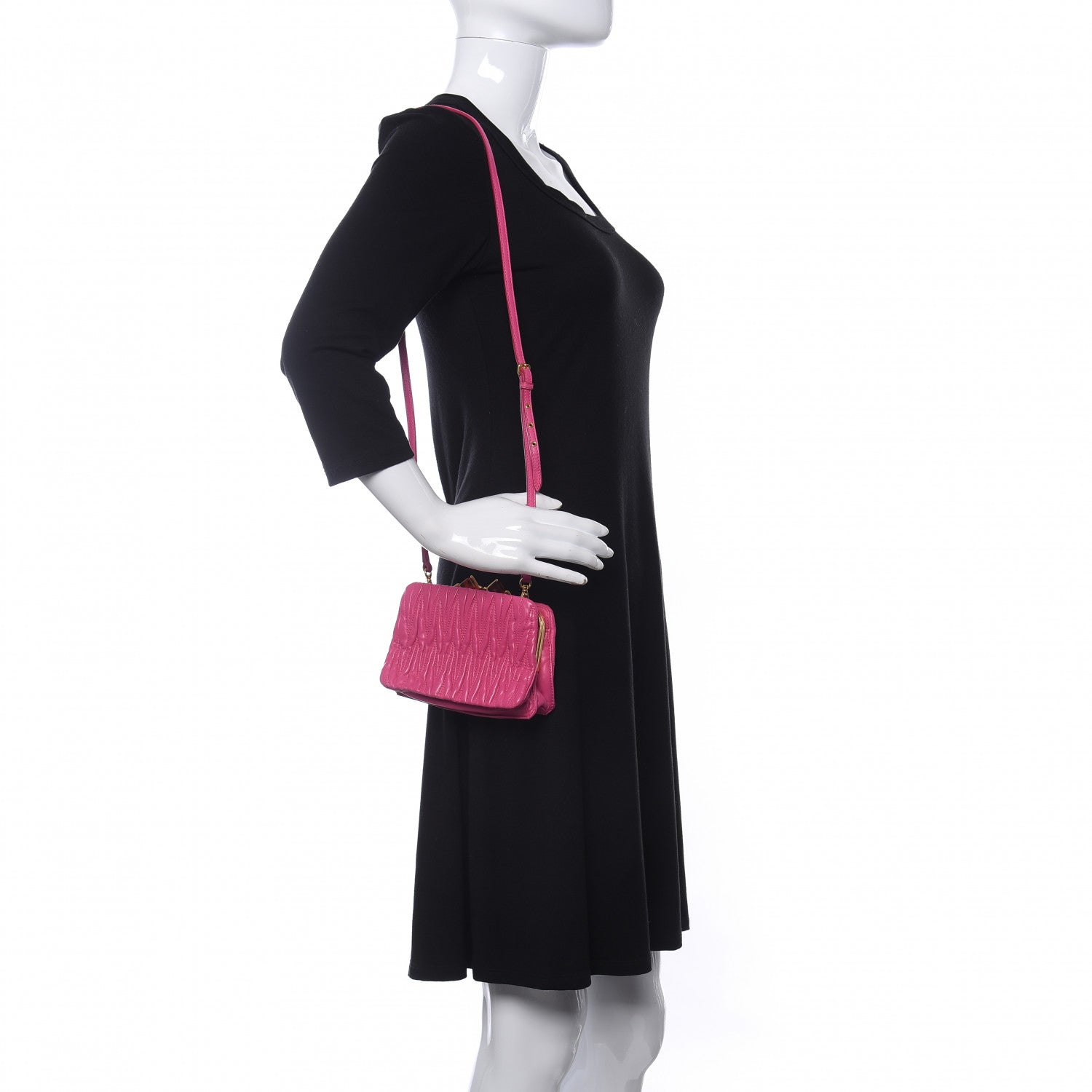 Miu Miu Nappa Matelasse Kisslock Frame Crossbody Bag Fuxia 2 of 16