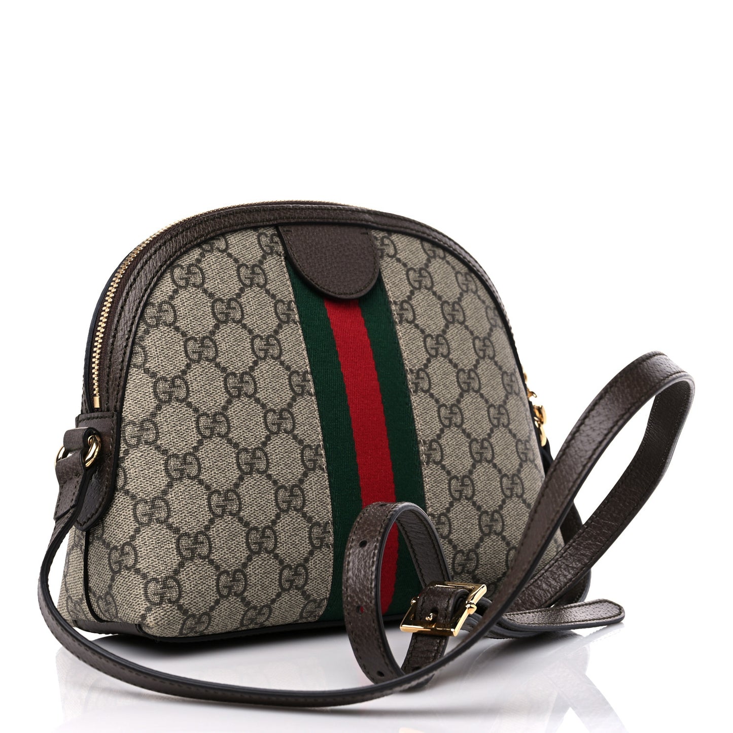 GG Supreme Monogram Textured Dollar Calfskin Web Small Ophidia Dome Shoulder Bag Beige Ebony New Acero
