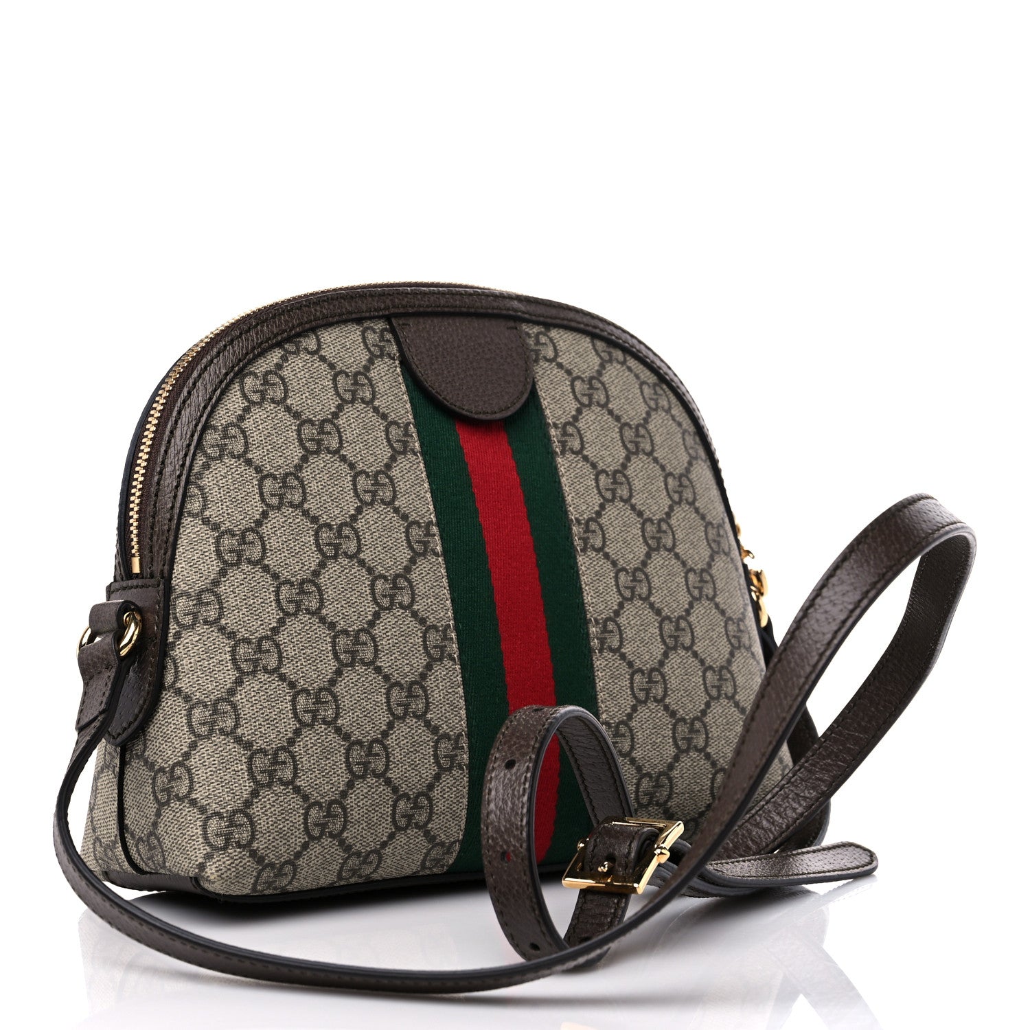 Gucci GG Supreme Monogram Textured Dollar Calfskin Web Small Ophidia Dome Shoulder Bag Beige Ebony New Acero 3 of 11