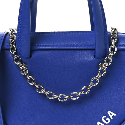 Balenciaga Shiny Day Calfskin Logo XS Triangle Chain Duffle Bleu Roi White 8 of 16