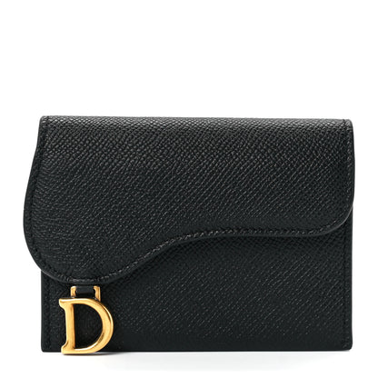 Christian Dior Grained Calfskin Saddle 5-Gusset Card Holder Black 1 of 11