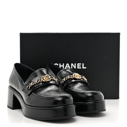 Chanel Shiny Calfskin Logo Loafers 38 Black 9 of 9