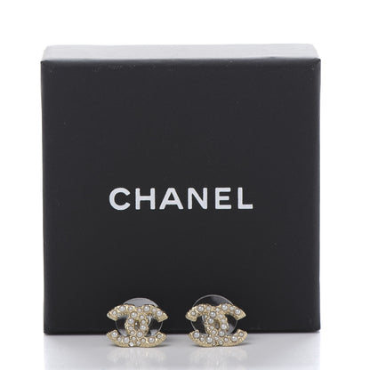 Chanel Metal Graduated Pearl Crystal CC Earrings Light Gold 5 of 5