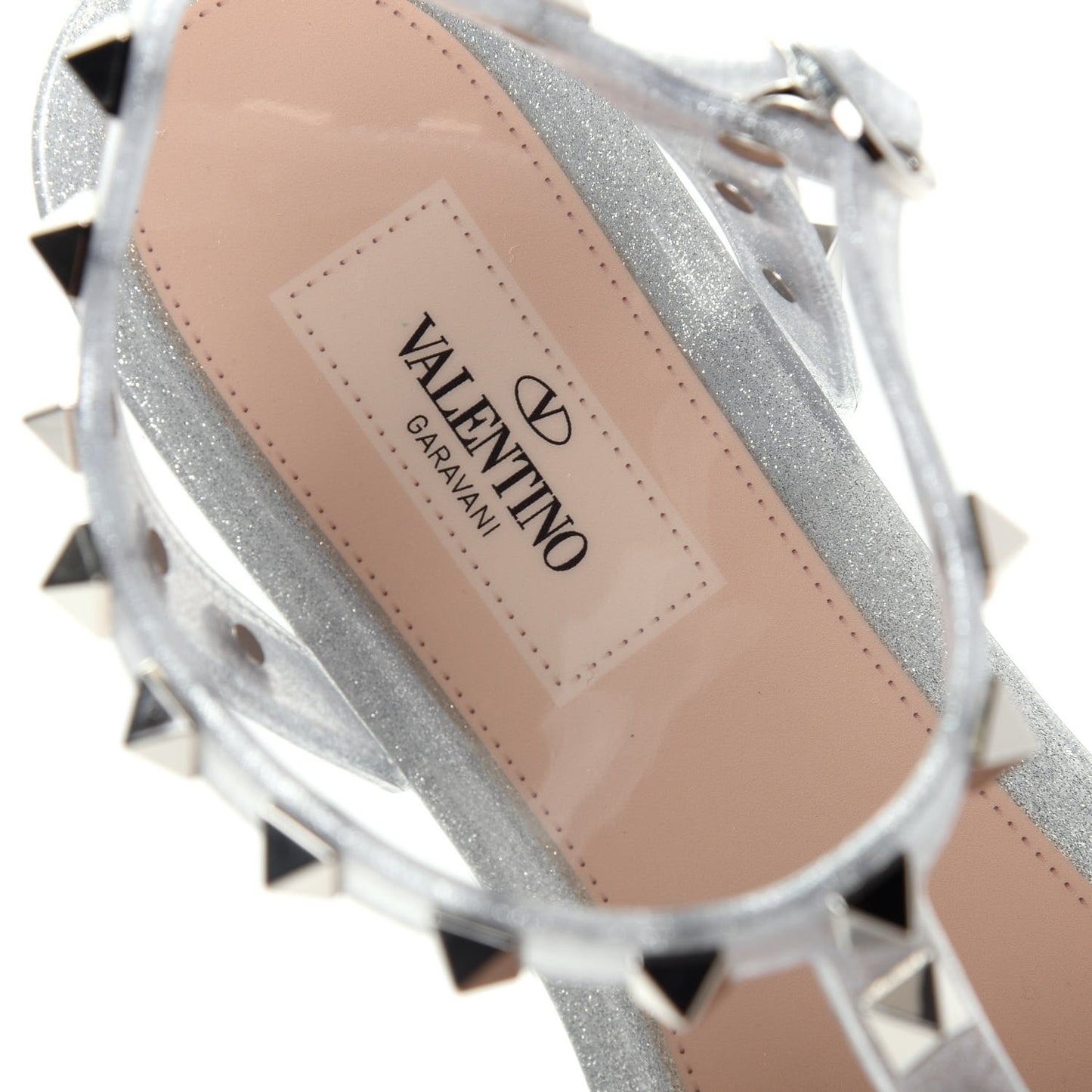 PVC Jelly Glitter Rockstud Caged Sandals 38 SIlver