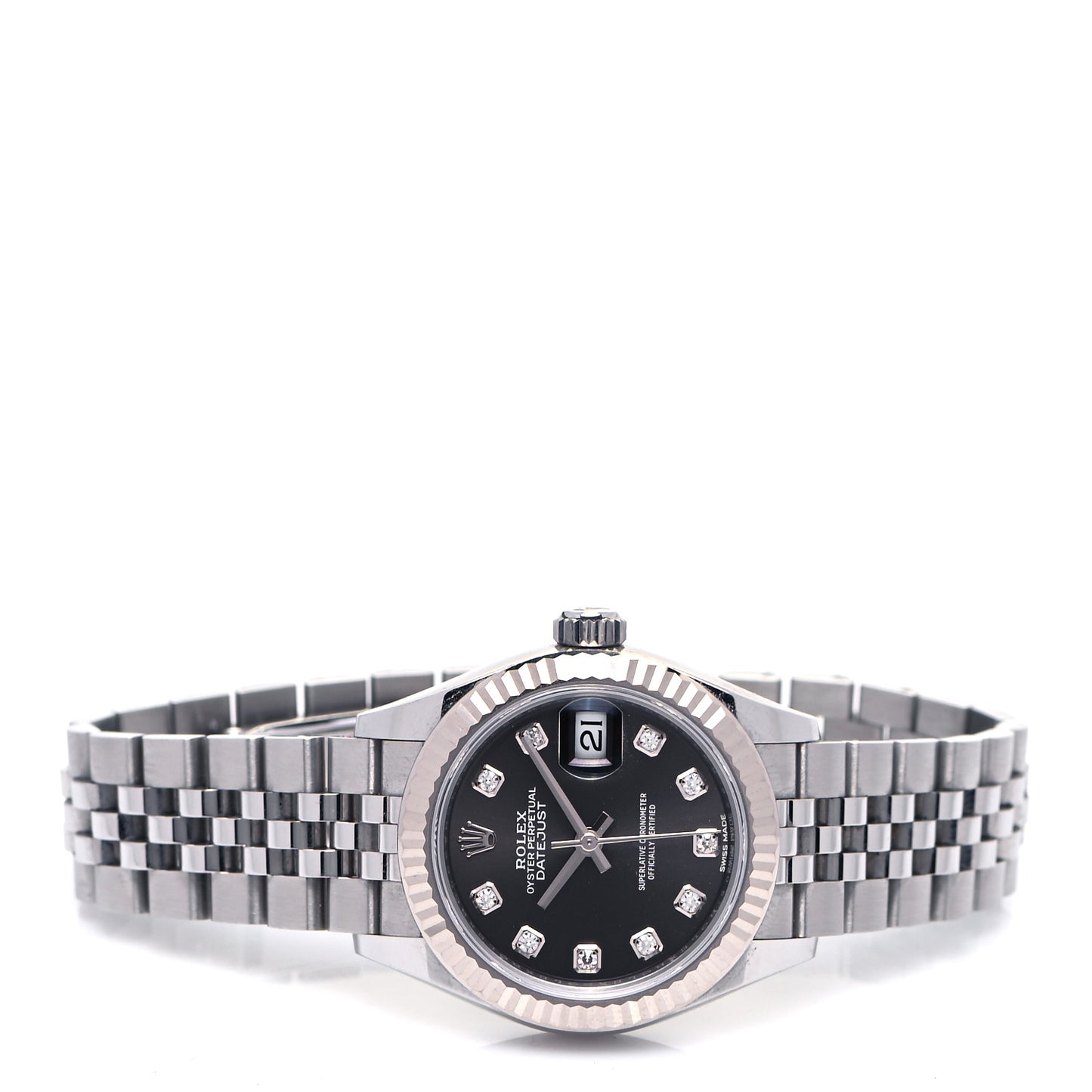 Stainless Steel 18K White Gold Diamond 28mm Oyster Perpetual Datejust Watch Black 279174
