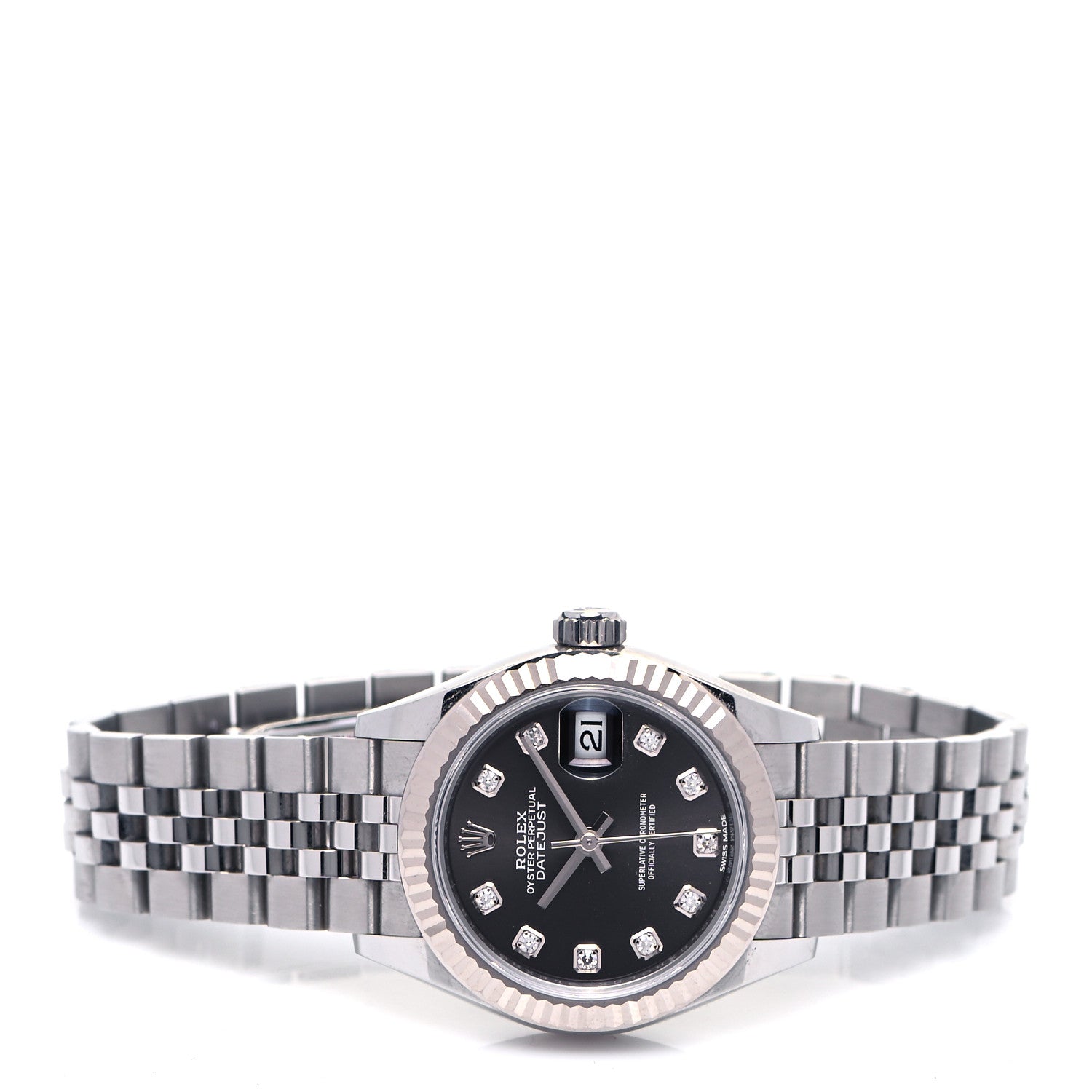 Rolex Stainless Steel 18K White Gold Diamond 28mm Oyster Perpetual Datejust Watch Black 279174 2 of 5