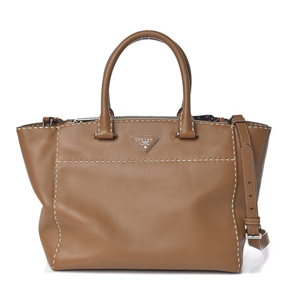 Prada City Calf Small Hand Stitched Galleria Double Zip Tote Caramel 1 of 16