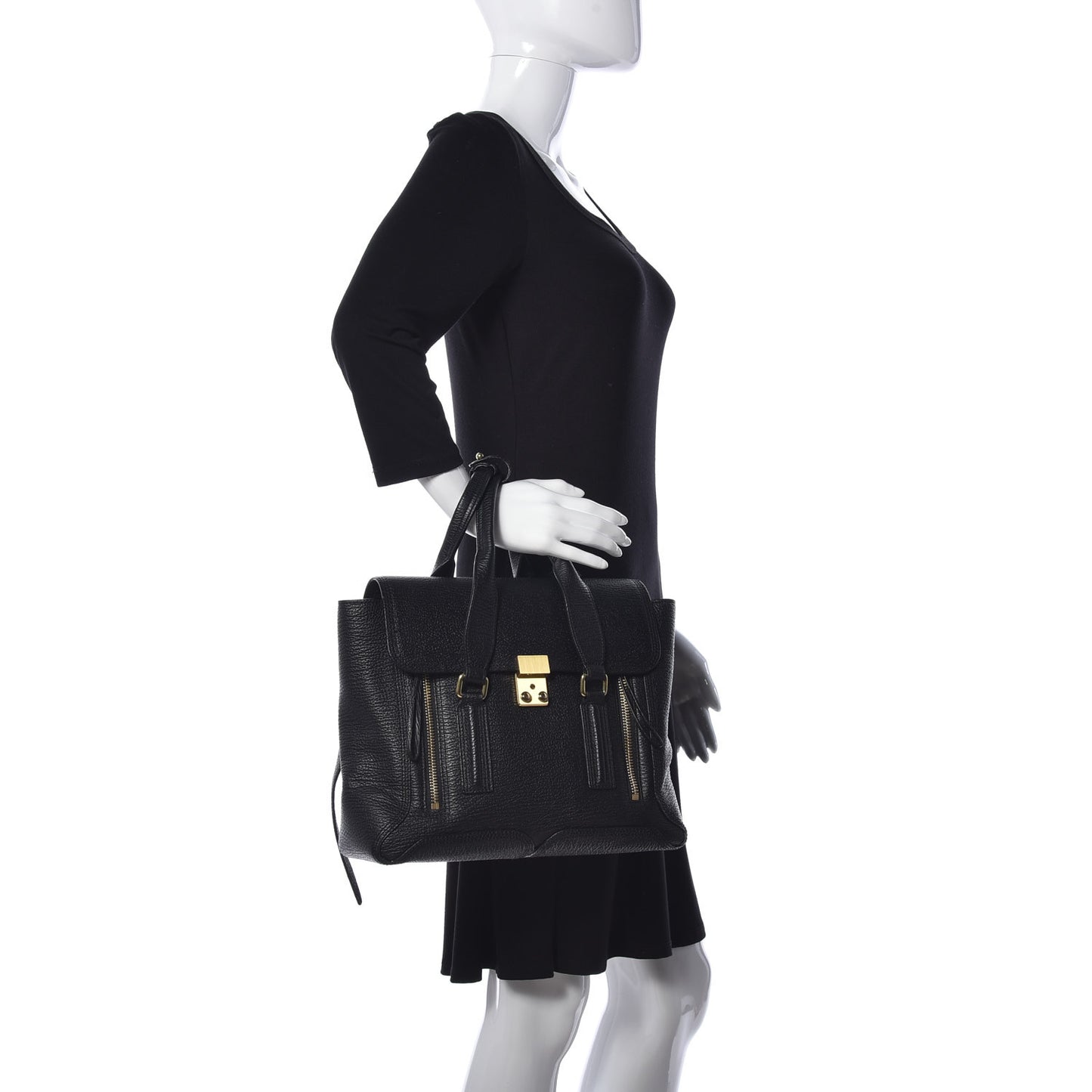 Textured Calfskin Medium Pashli Satchel Black