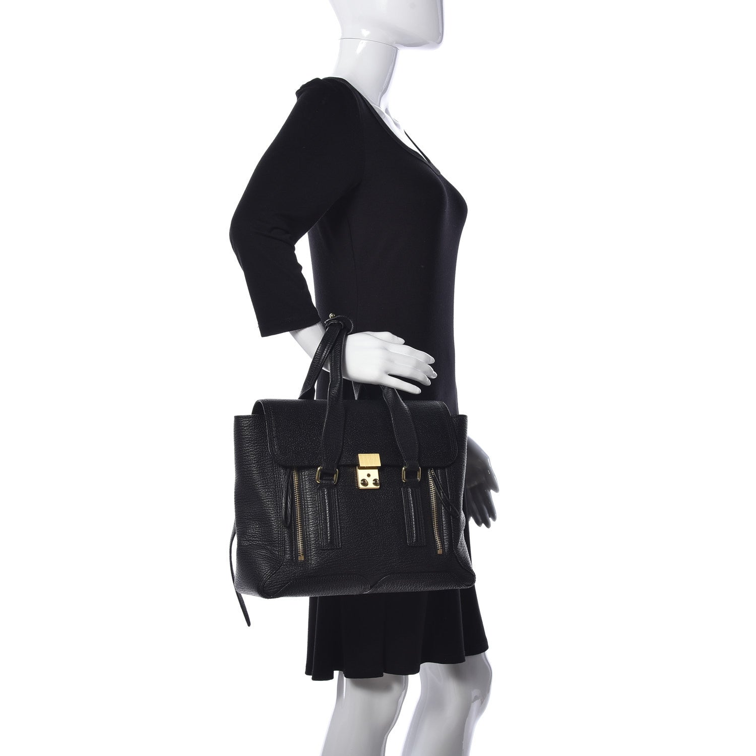 3.1 Phillip Lim Textured Calfskin Medium Pashli Satchel Black 3 of 9