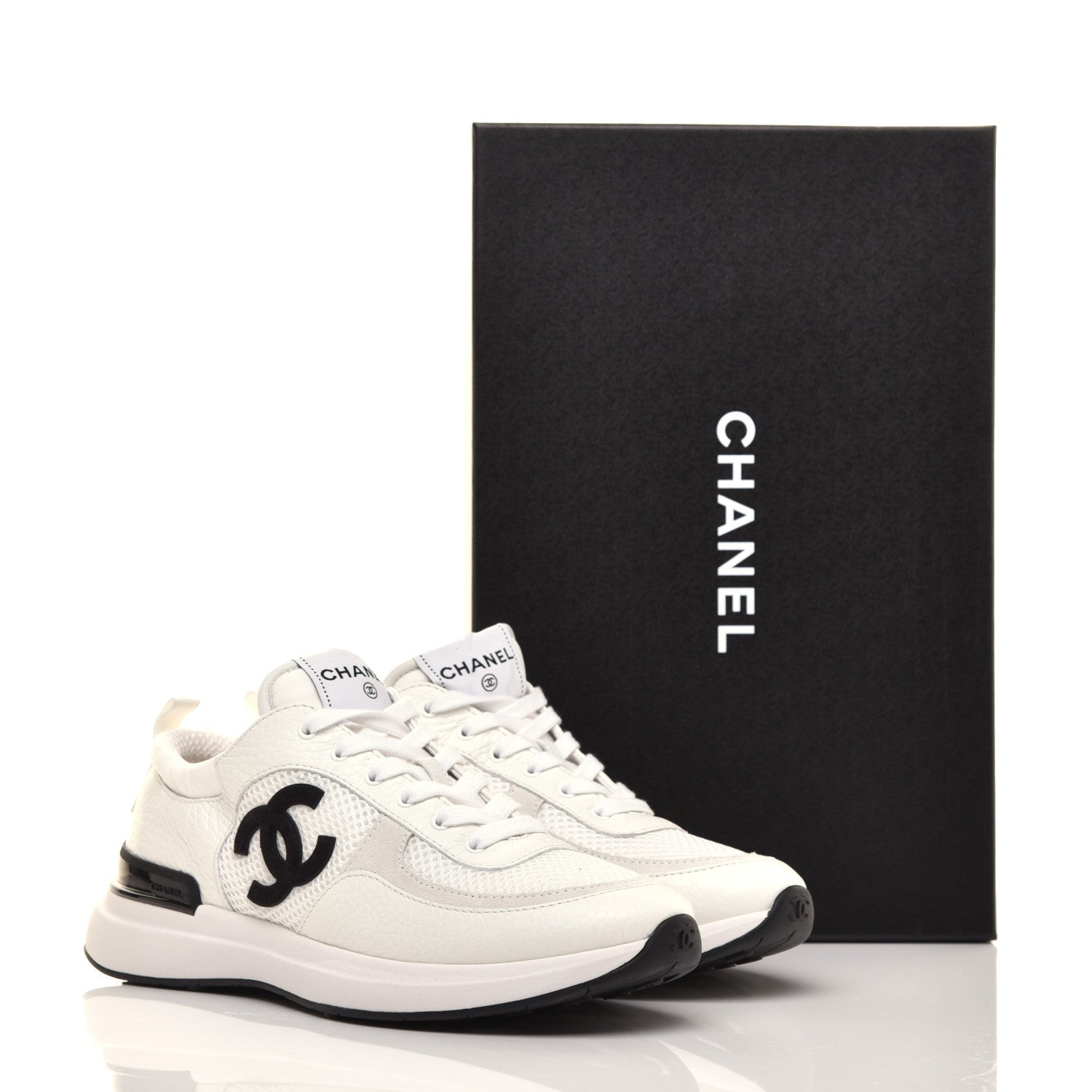 Chanel Calfskin Mesh Lycra Suede Womens Logo Sneakers 38 White 10 of 10