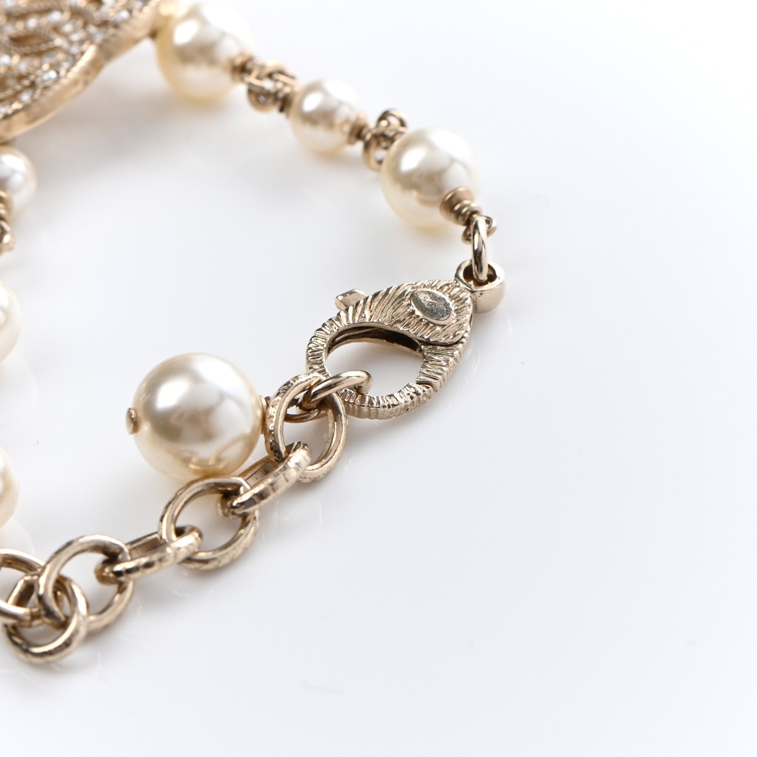 Chanel Pearl Crystal CC Bracelet Gold 5 of 6