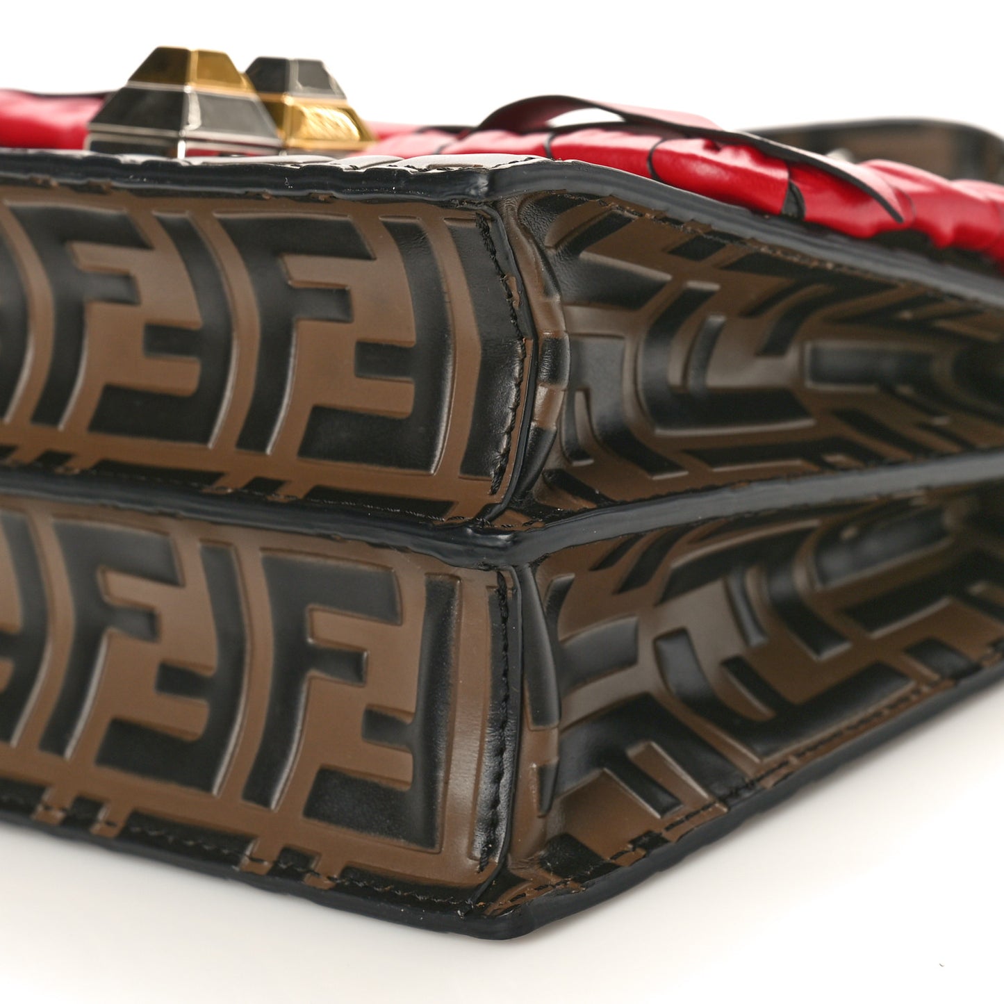 Vitello Shiny Nappa Bi-Color FF 1974 Lace Up Bow Embossed Small Kan I Shoulder Bag Maya Black Fragola