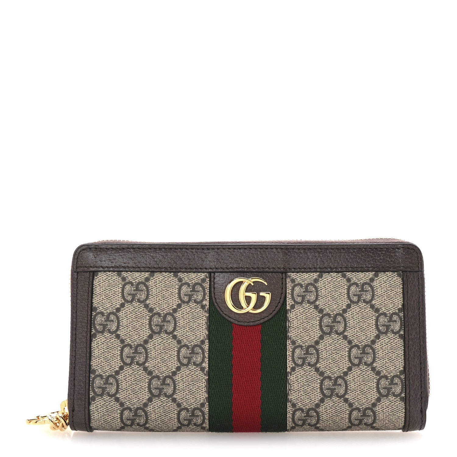 Gucci GG Supreme Monogram Web Ophidia Zip Around Wallet Brown 1 of 8