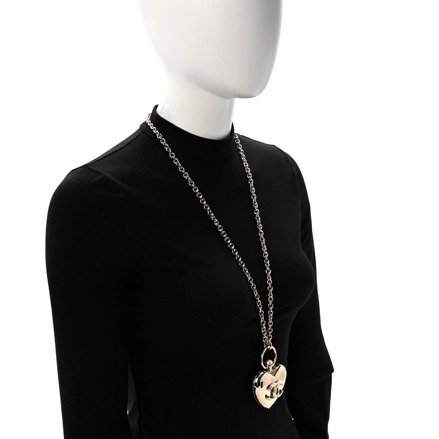 Metal CC Heart Locket Necklace Gold