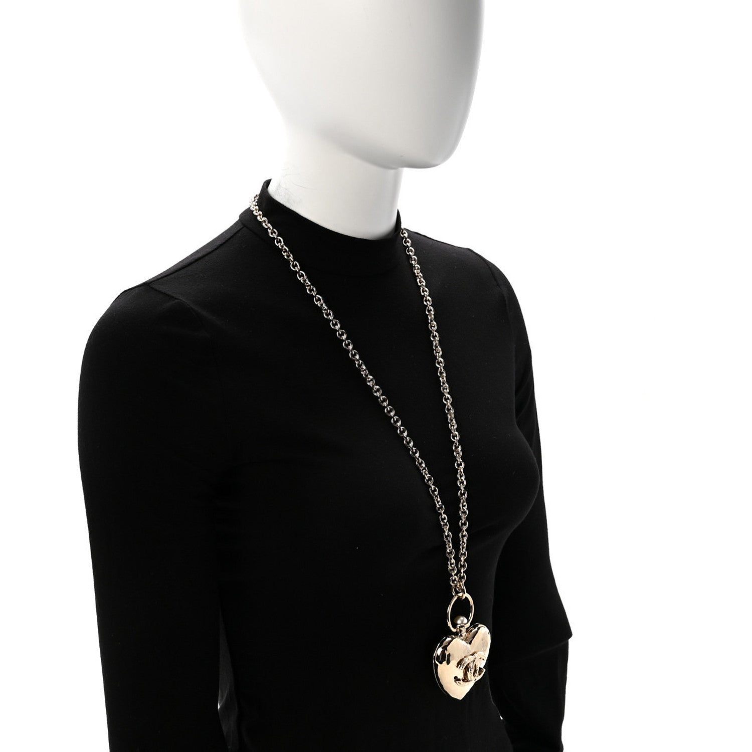 Chanel Metal CC Heart Locket Necklace Gold 2 of 6