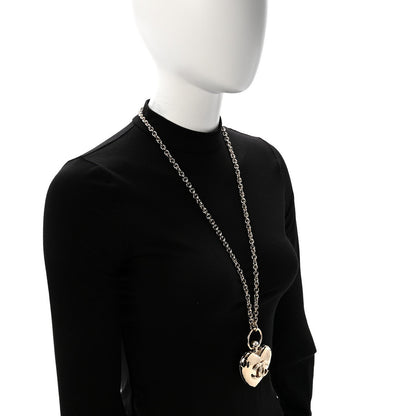Chanel Metal CC Heart Locket Necklace Gold 2 of 6