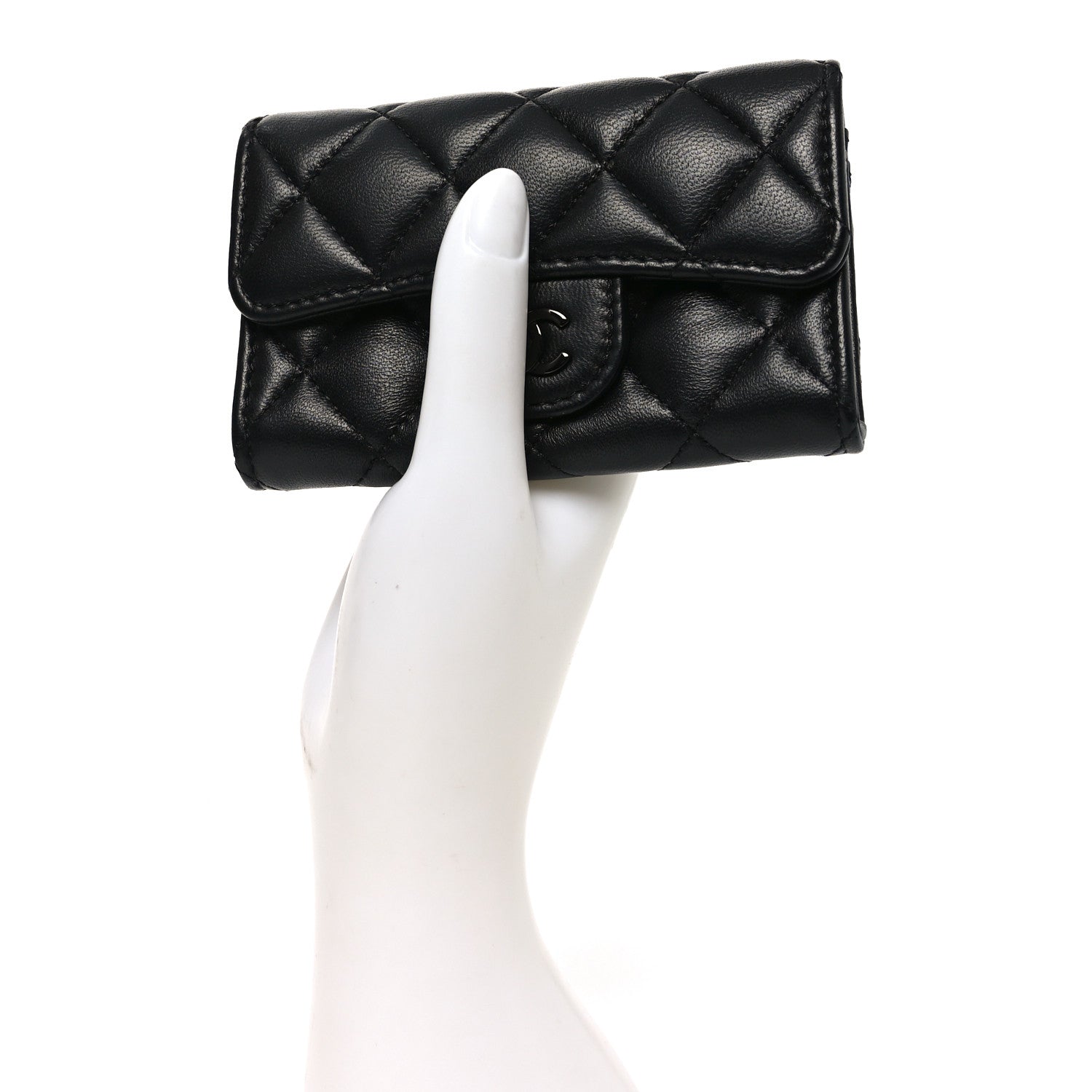 Chanel Lambskin Quilted Flap Card Holder Wallet So Black 2 of 9