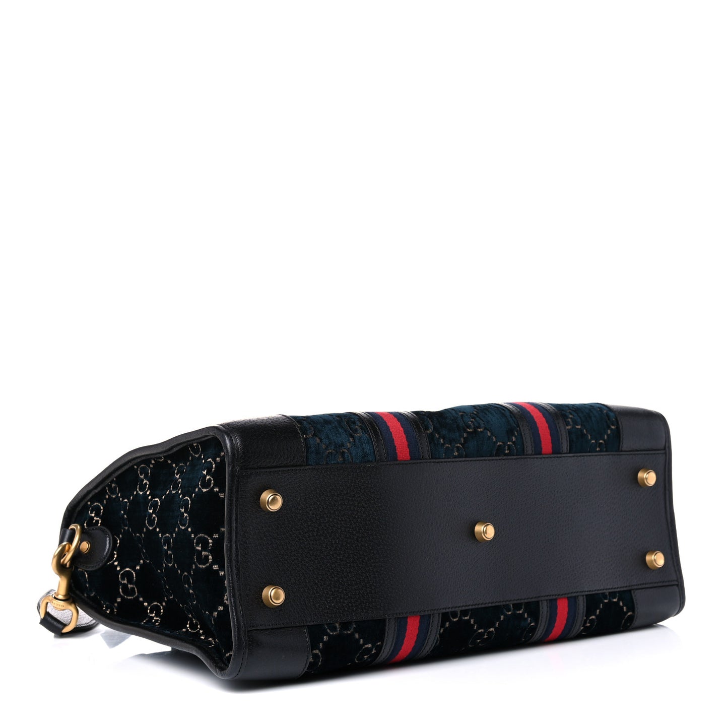 Velvet GG Monogram Textured Calfskin Web Medium Duffle Bag Blue Beige Black