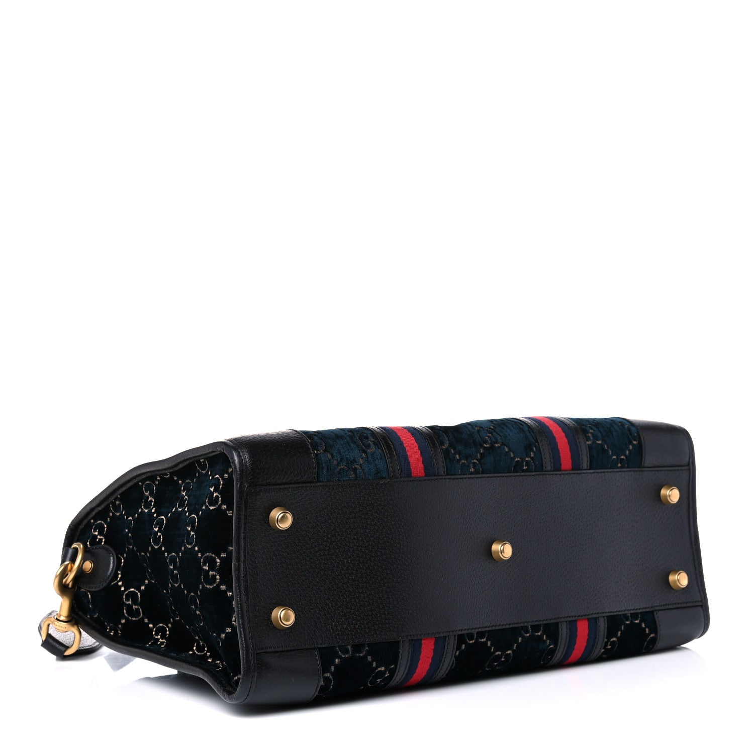Gucci Velvet GG Monogram Textured Calfskin Web Medium Duffle Bag Blue Beige Black 4 of 11