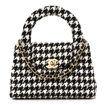 Chanel Tweed Houndstooth Quilted Nano Kelly Shopper Black White 1 of 11