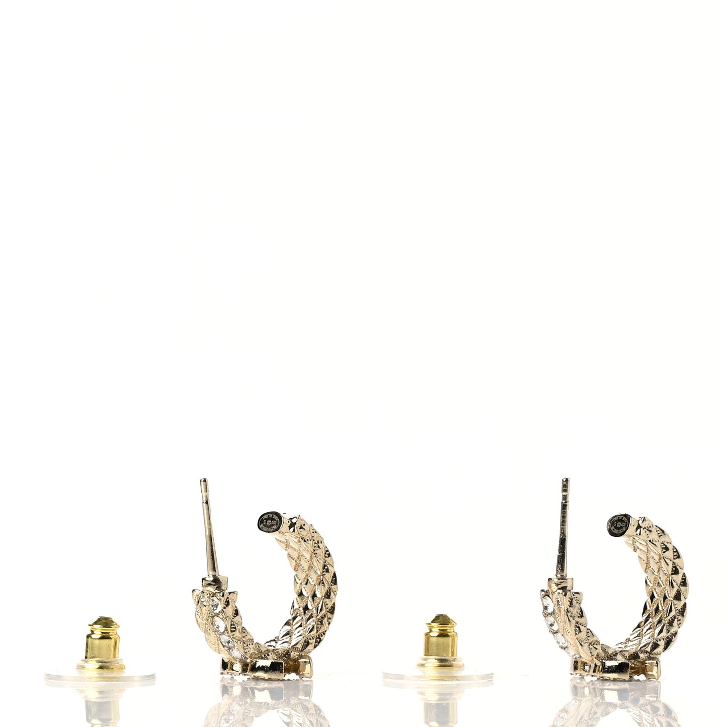 Metal Crystal Quilted CC Hoop Earrings Gold
