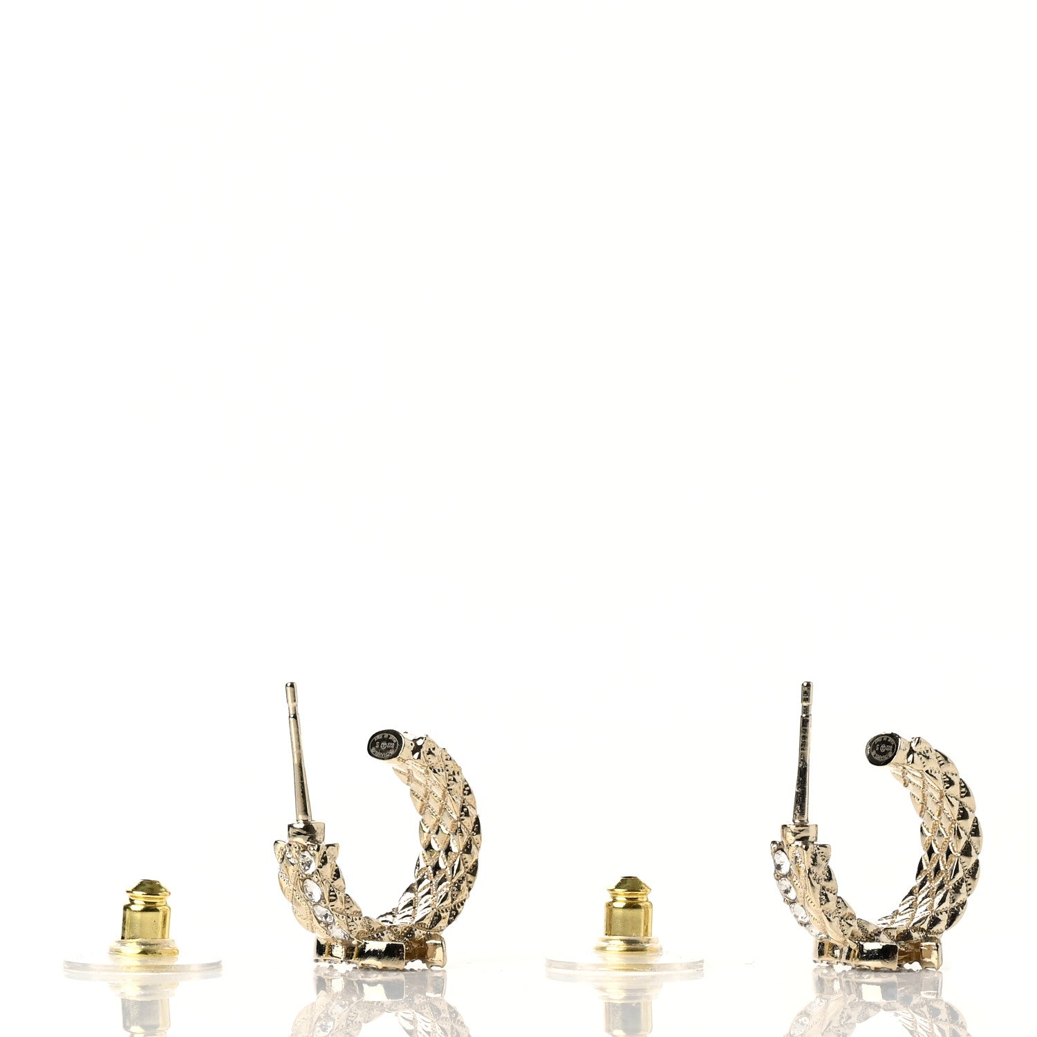 Chanel Metal Crystal Quilted CC Hoop Earrings Gold 3 of 5