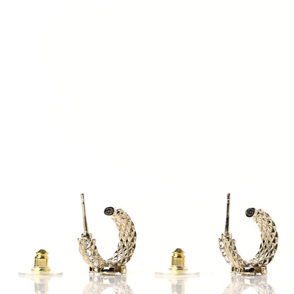 Chanel Metal Crystal Quilted CC Hoop Earrings Gold 3 of 5