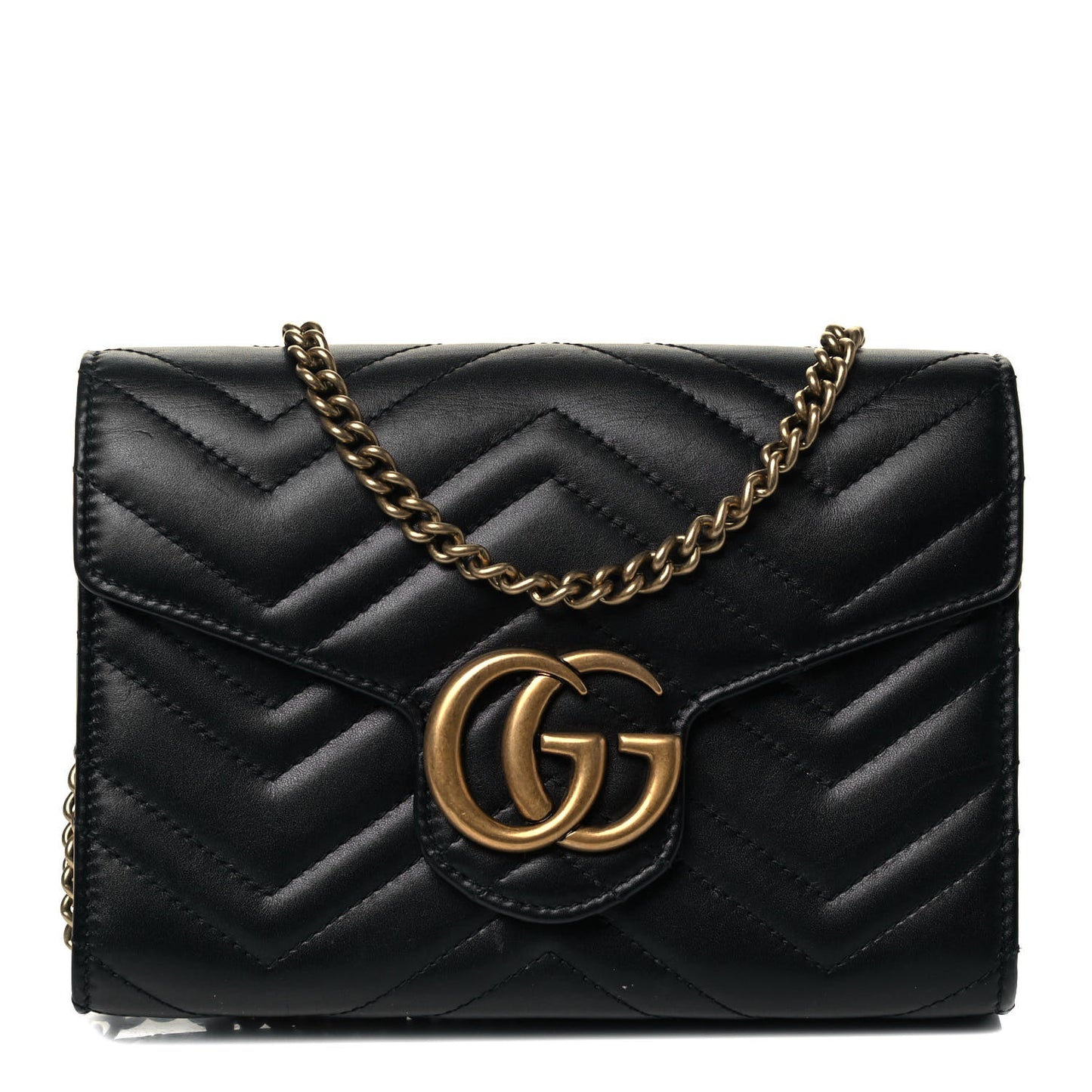 Calfskin Matelasse GG Marmont Chain Wallet Black