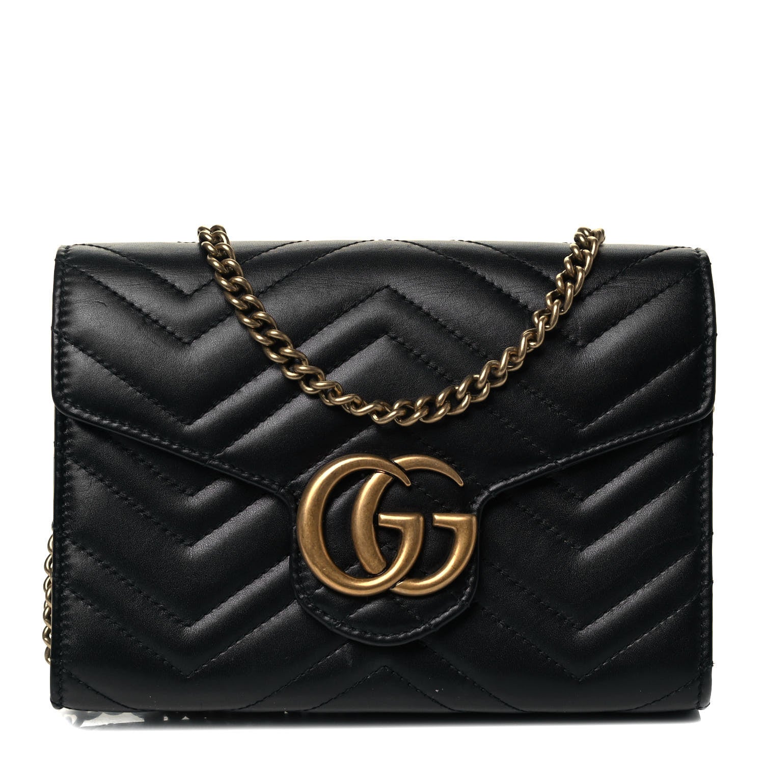 Gucci Calfskin Matelasse GG Marmont Chain Wallet Black 1 of 9