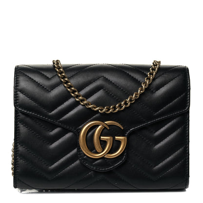Gucci Calfskin Matelasse GG Marmont Chain Wallet Black 1 of 9