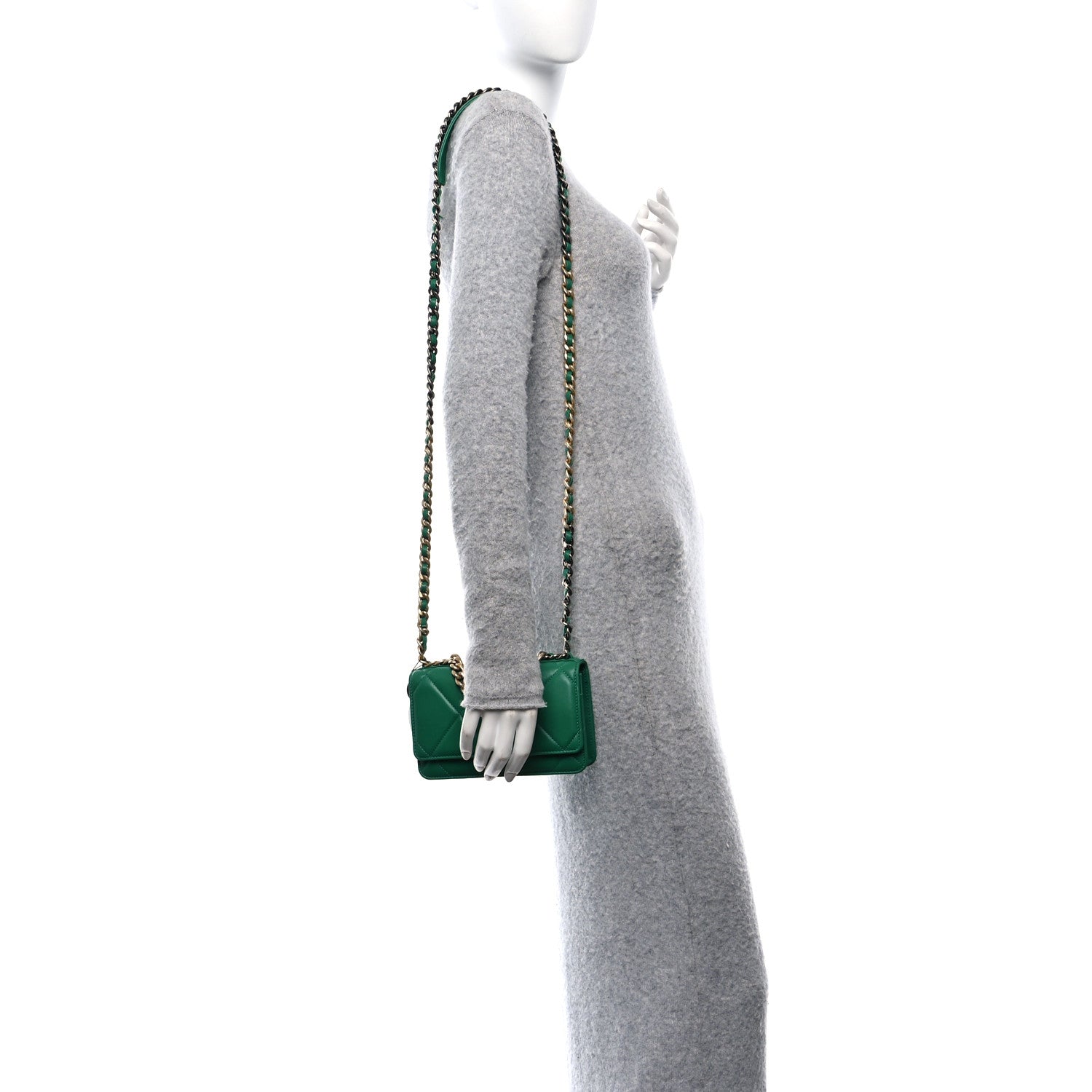 Chanel Lambskin Quilted Chanel 19 Wallet On Chain WOC Green 2 of 10